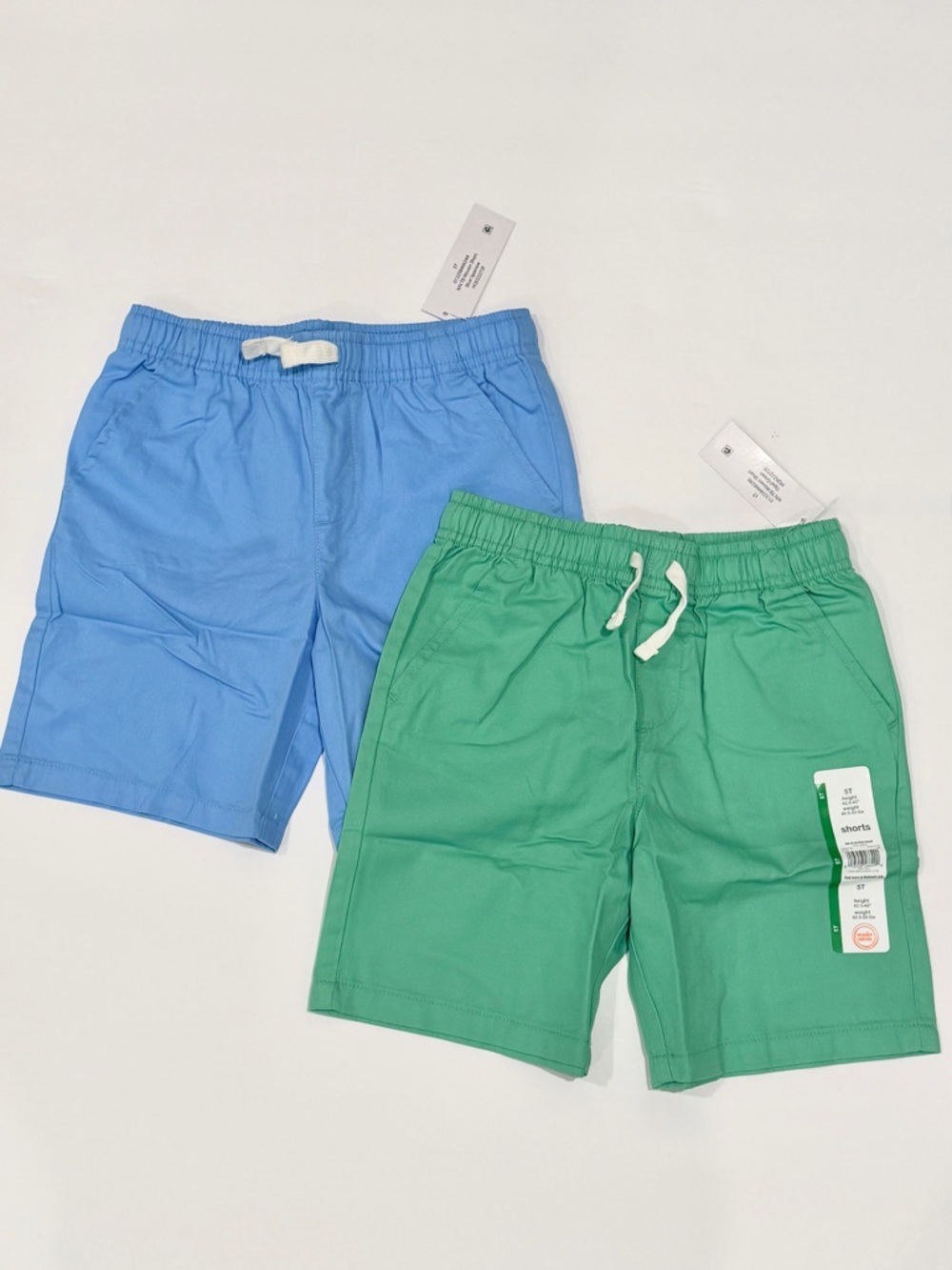 Wonder Nation Toddler Boys Cotton Woven Drawstring Shorts - Sky Blue & Green 2T
